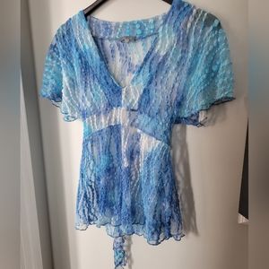 Y2K Per Una Boho Hippie Mesh Blouse with Attached Sash